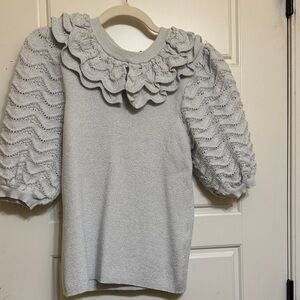 INC International Concepts Light Gray Ruffled Blouse
